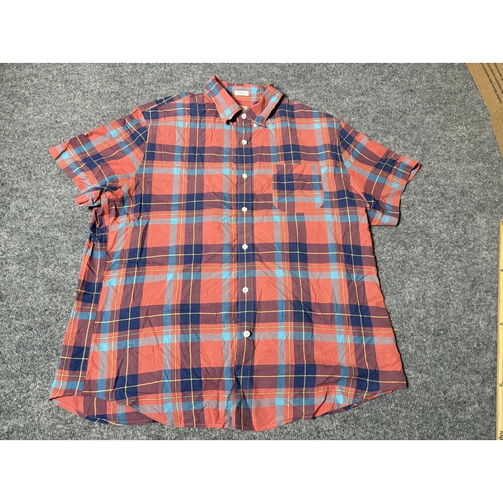 J.CREW Shirt Mens XL Orange Plaid Short Sleeve Indian Madras Button-Down Casual
